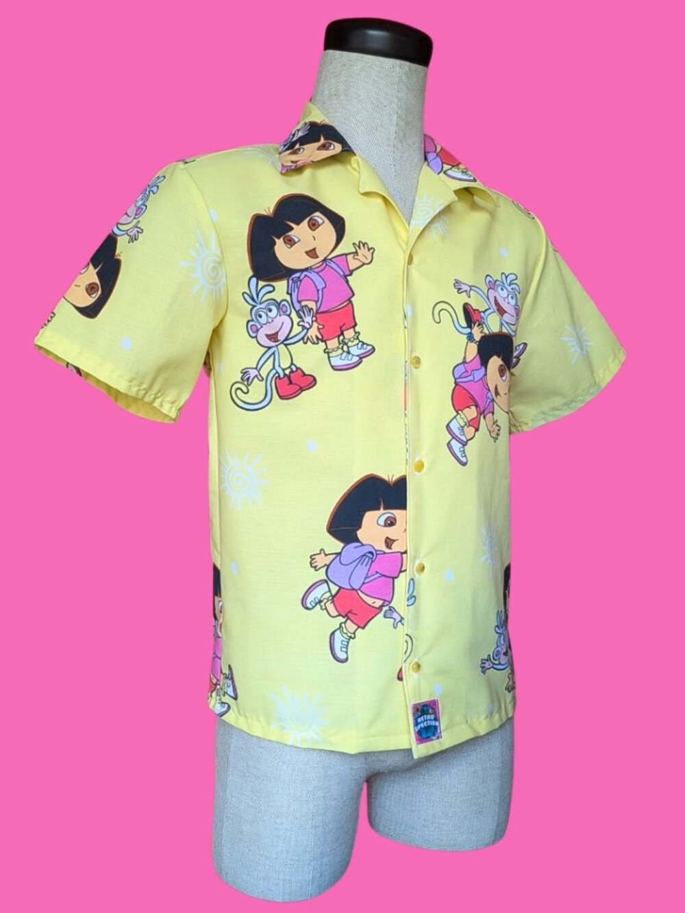 Handmade, Upcycled Dora the Explorer Bedsheet Button Down Shirt Size XS